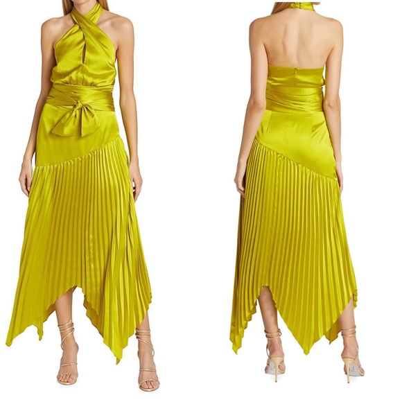 NWT Amur Dixon Dress Citrine Green Halter Pleated Sz 2 - Picture 3 of 11